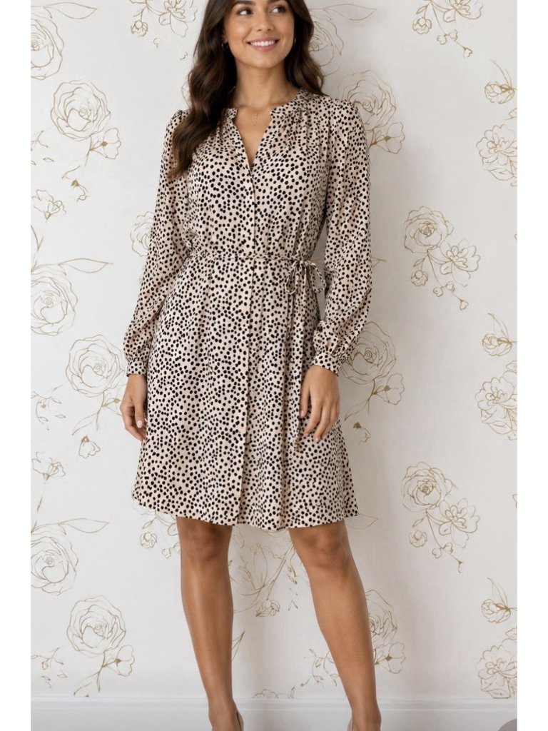 Chico’s Dress Size 3 16 Animal Print Leopard Cheetah Long Sleeve Belted Short